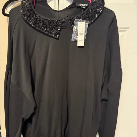 J Crew NWT Crew Neck Black Sequin-Collar Women's Top - Picture 2 of 6